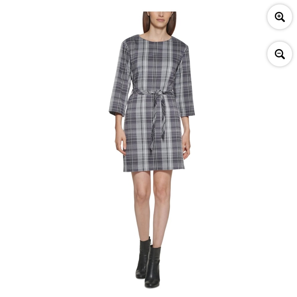 Calvin Klein Gray and Black Paid Flannel Dress Sz 14